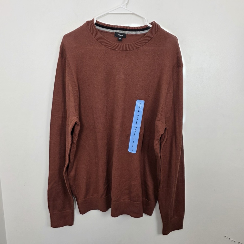 NEW Express Brown Cotton Blend Business Casual Crewneck Sweater Size Large